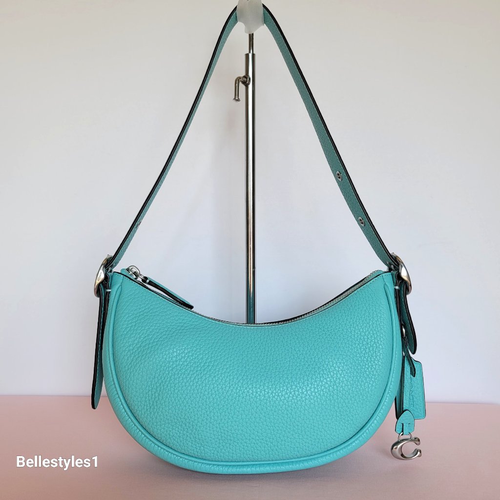 Coach Luna Soft Pebbled Leather Shoulder Bag With C Dangle Charm-Faded Blue